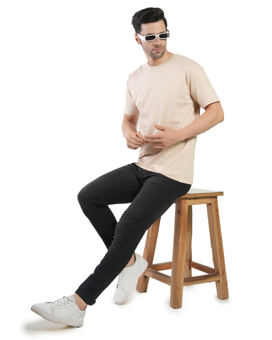 Stylintellect Cream Crew Neck T-shirt